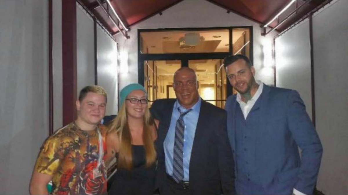 (L to R) Darby Crash, Shayna Noelle, Kurt Angle and RJ Vied