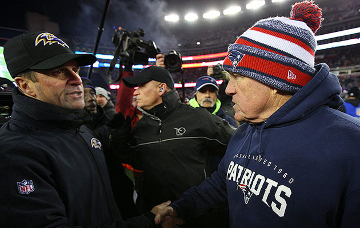Bill Belichick and John Harbaugh have squared off in four playoff games, splitting their two AFC Championship Game meetings.