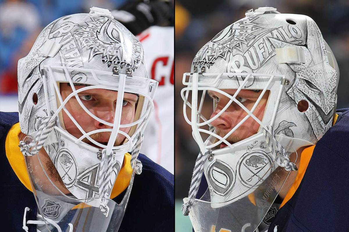 Closeup of Buffalo Sabres Goalie Robin Lehner's mask commemorating News  Photo - Getty Images