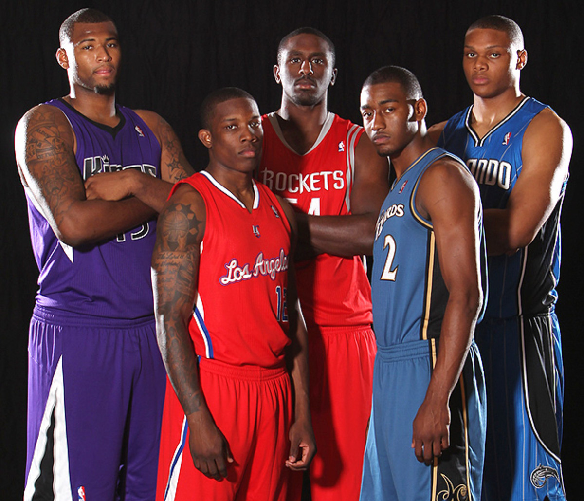 Left to right at '10 rookie shoot: DeMarcus Cousins, Eric Bledsoe, Patrick Patterson, John Wall and Daniel Orton.