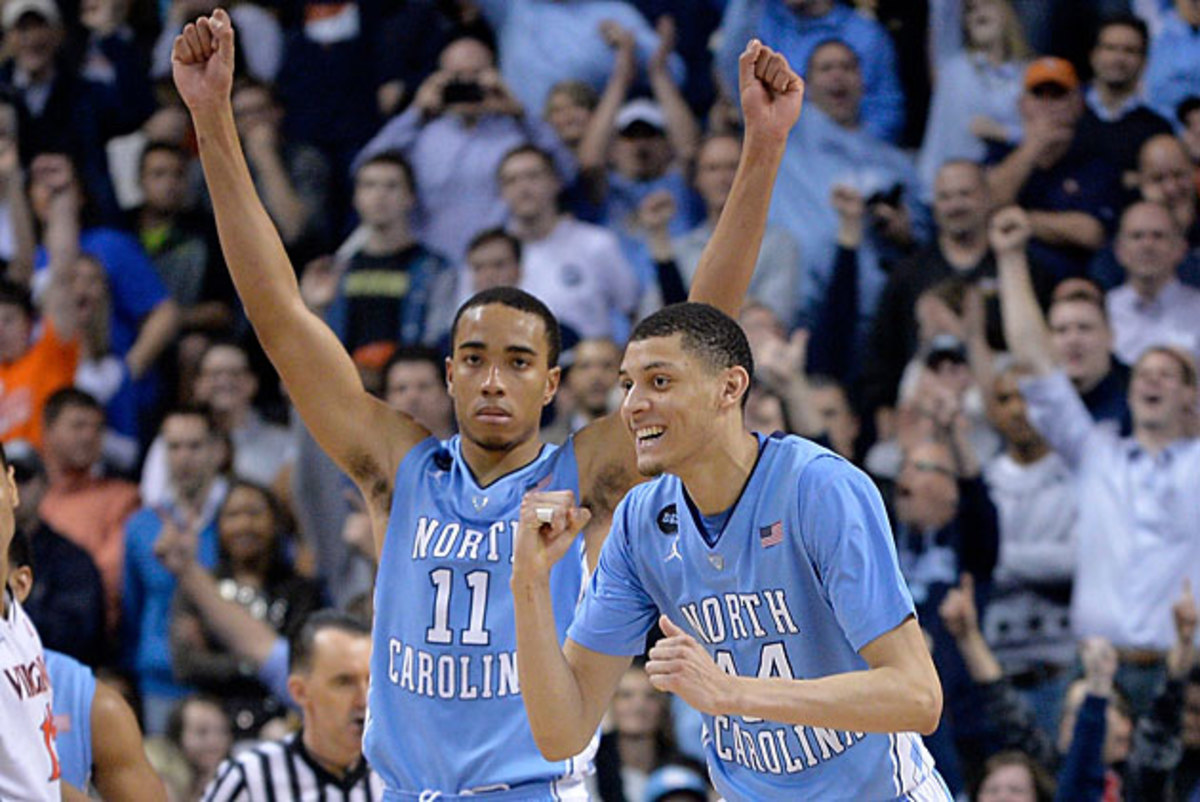 Brice Johnson (left) and Justin Jackson will have to step up to help North Carolina make up for the temporary absence of star guard Marcus Paige.