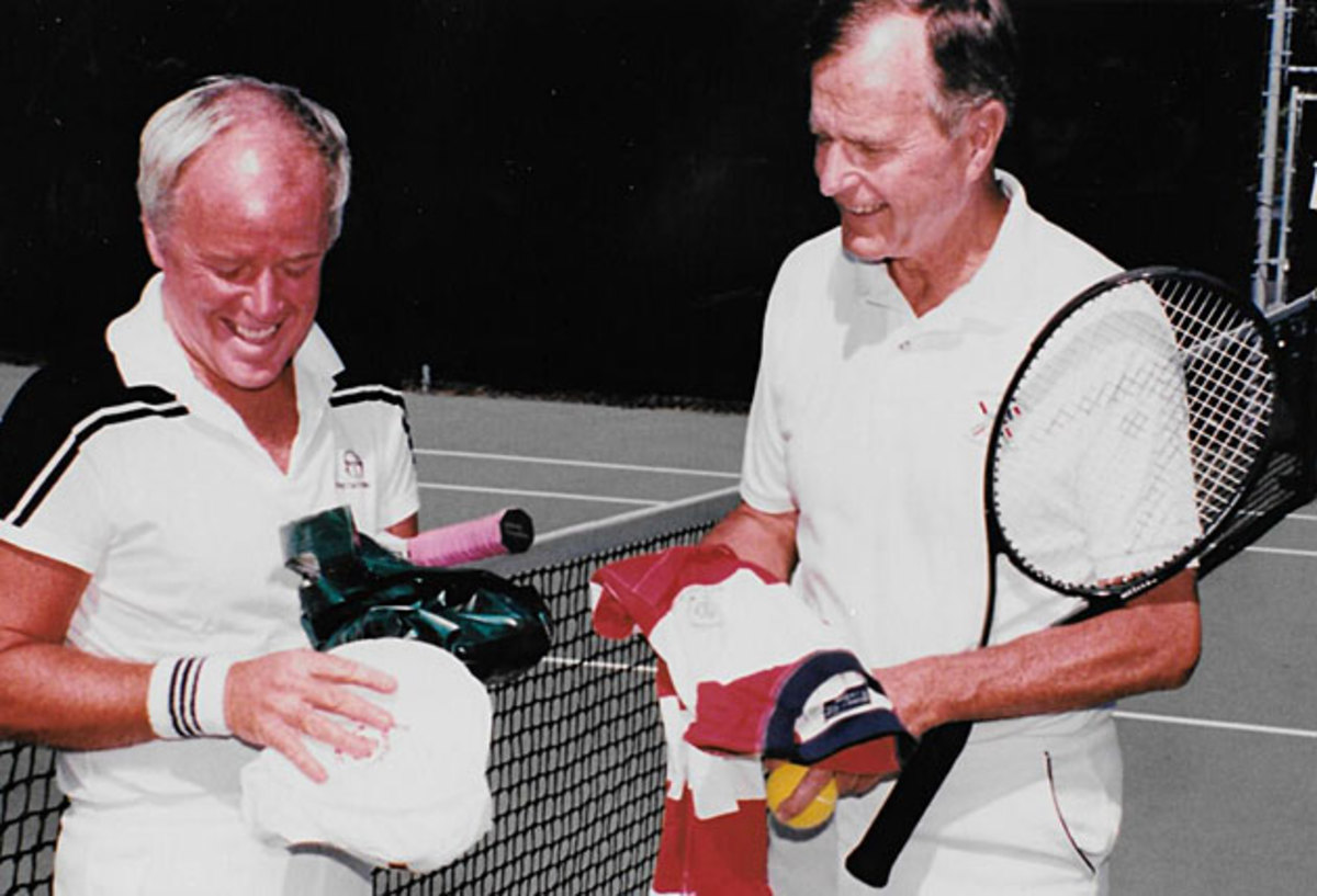 Curry Kirkpatrick and President George H.W. Bush talk tennis