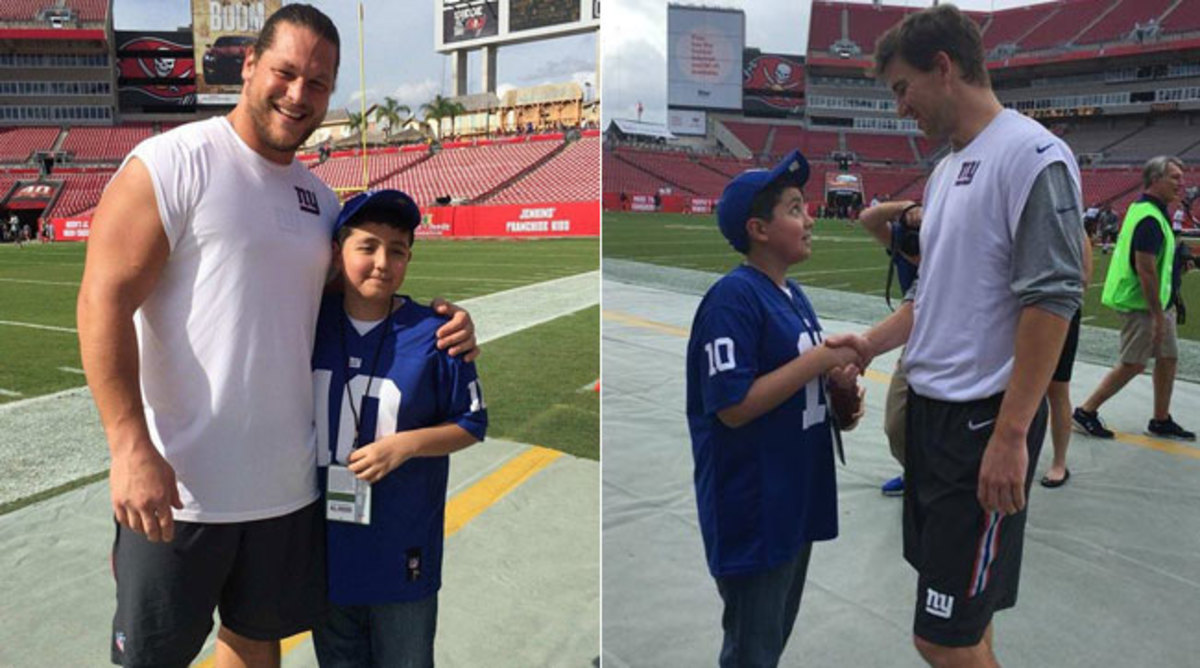 Dimitri got to meet Markus Kuhn and Eli Manning before the game.