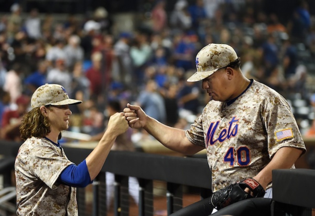 With Jacob deGrom (l) and Bartolo Colon (r), the Mets boast a healthy mix of vets and upstarts.
