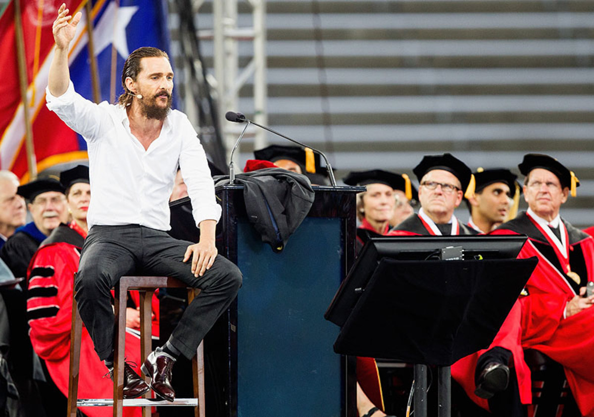 Matthew McConaughey was the commencement speaker at the University of Houston and included an NFL anecdote in his speech. (Bob Levey/Getty Images)