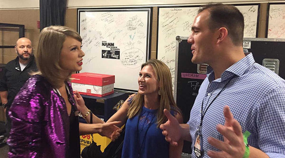 NFL analyst Ross Tucker and his wife Kara with Taylor Swift. (Photo courtesy of Tuckers)
