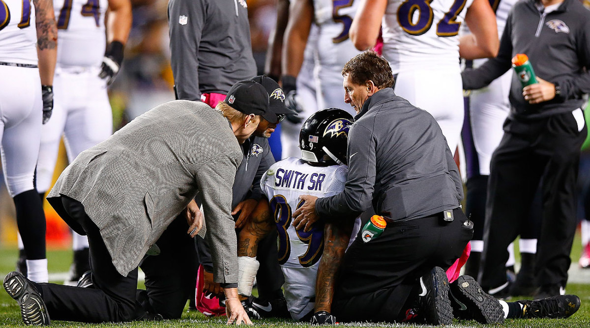 Steve Smith's injury shines a spotlight on how depleted the Ravens' wideout group is. (Jared Wickerham/Getty Images)