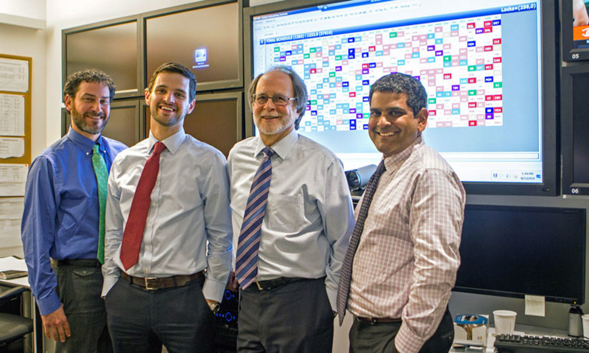 The four NFL employees who help make the schedule, from left to right: Michael North, Jonathan Payne, Howard Katz and Onnie Bose. (Sasha Preziosa/NFL)