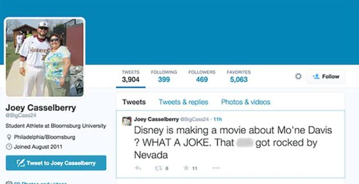 Mo'ne Davis offensive vulgar tweet joey casselberry slut