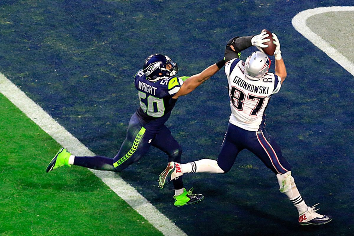 Whether it was K.J. Wright (on this touchdown) or Kam Chancellor, the Seahawks couldn't match up with Rob Gronkowski. (Jamie Squire/Getty Images)