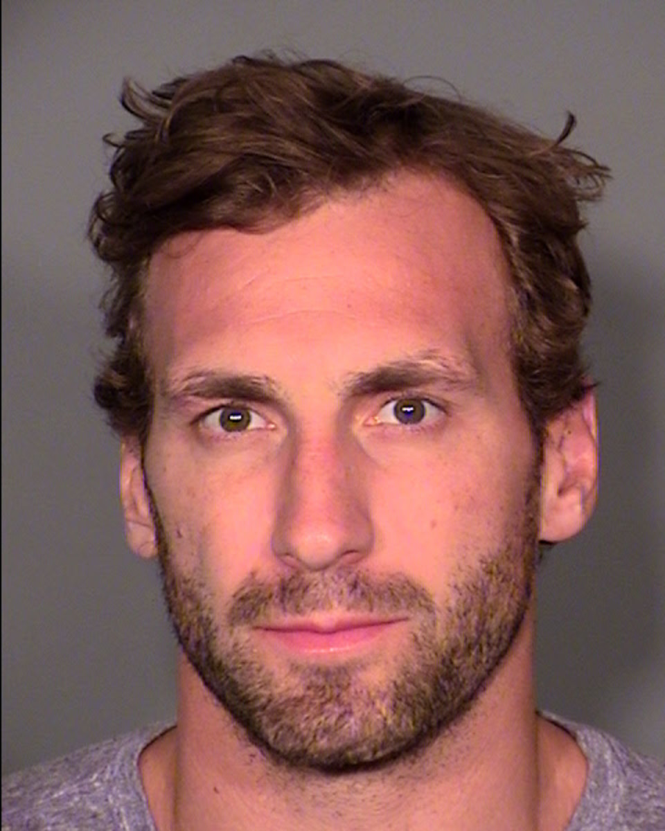 This April 17, 2015, photo provided by the North Las Vegas Police Department shows Los Angeles Kings center Jarret Stoll in Las Vegas. Stoll is accused of having cocaine and Ecstasy with him when he was arrested on a felony drug charge at a Las Vegas Stri