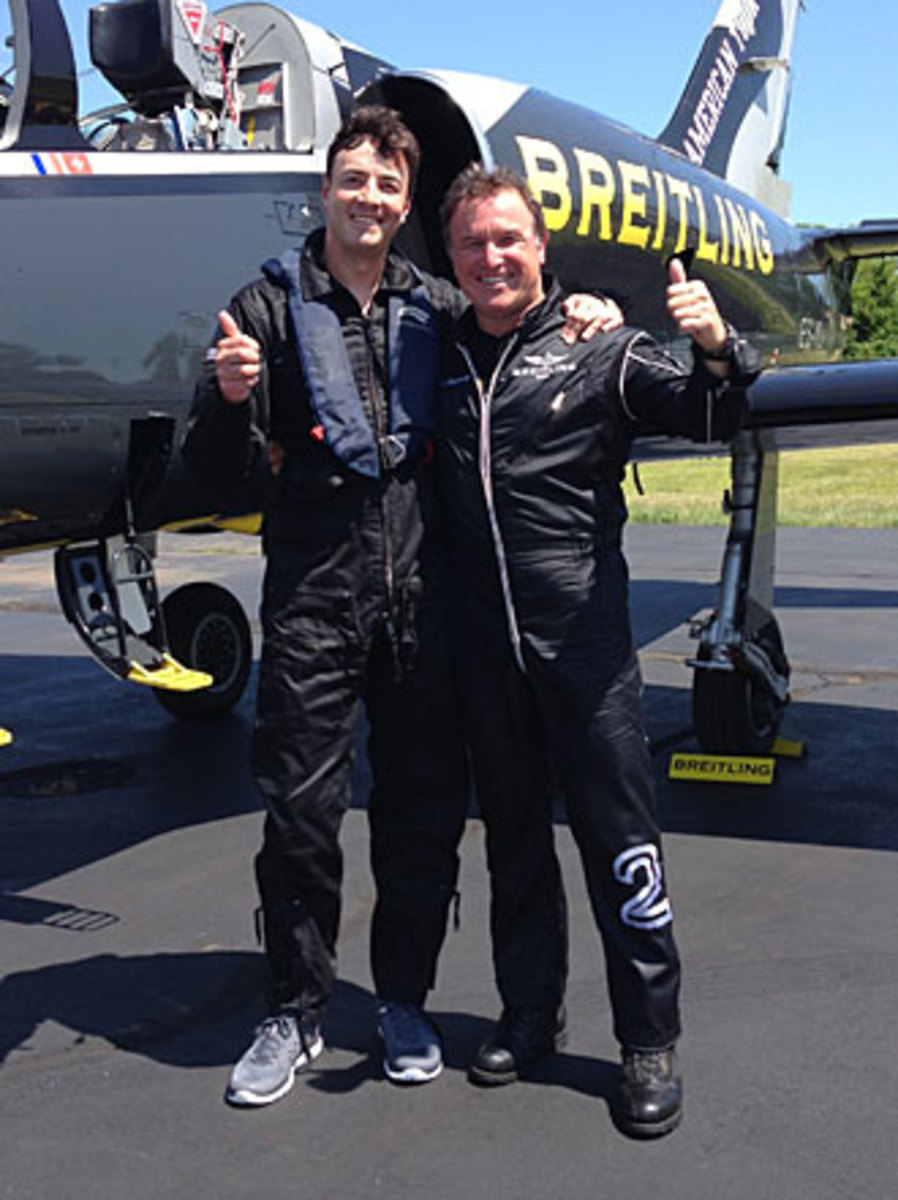 Stephen Cannella (left) and Bernard Charbonnel after soaring across the wild blue yonder.