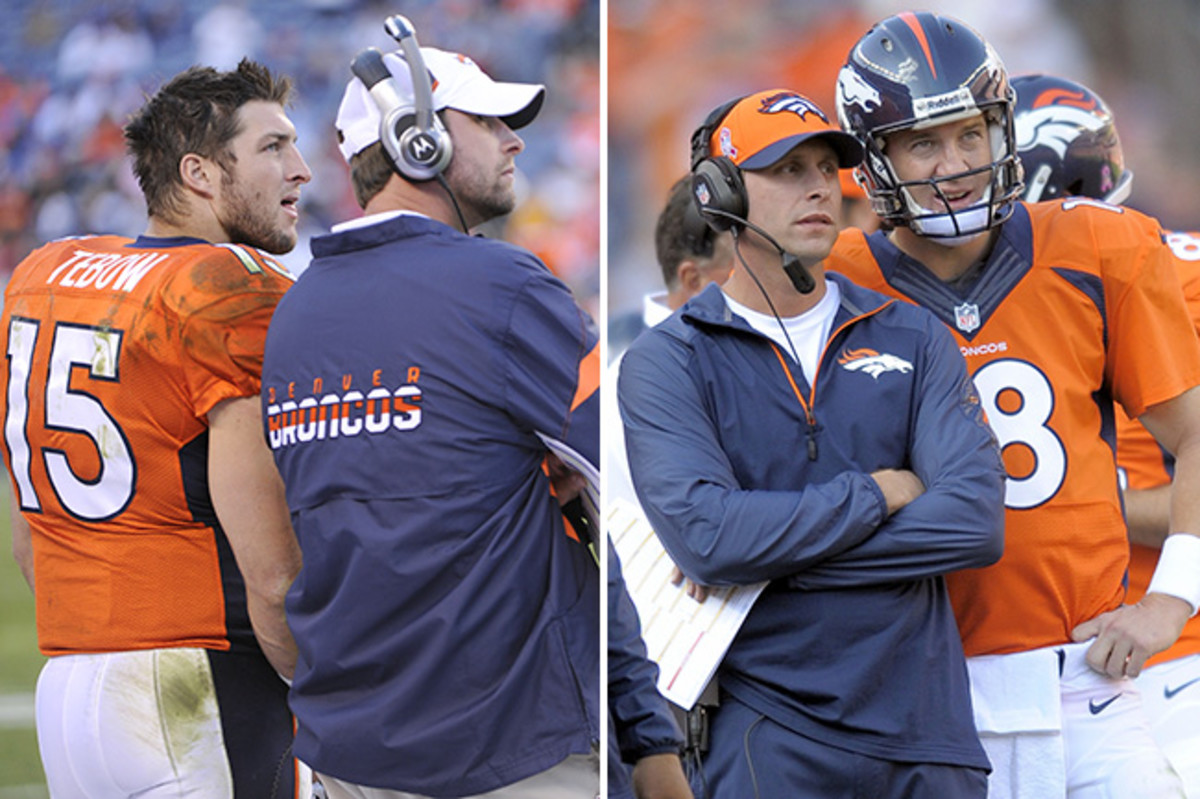 Gase helped re-work an offense that got the Tebow-led Broncos to the playoffs. Two seasons later, he worked with Peyton Manning during the greatest statistical season ever by a quarterback.