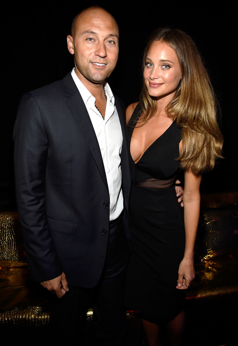 Hannah Davis and Derek Jeter attend the Manus x Machina: Fashion in an Age  of Technology Costume Institute Benefit Gala at Metropolitan Museum of Art  on May 2, 2016 in New York
