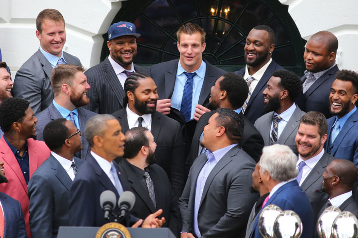 It’s been a typically eventful offseason for Gronk, who threatened to go bare all at the White House in April. (John Tlumacki/The Boston Globe via Getty Images)