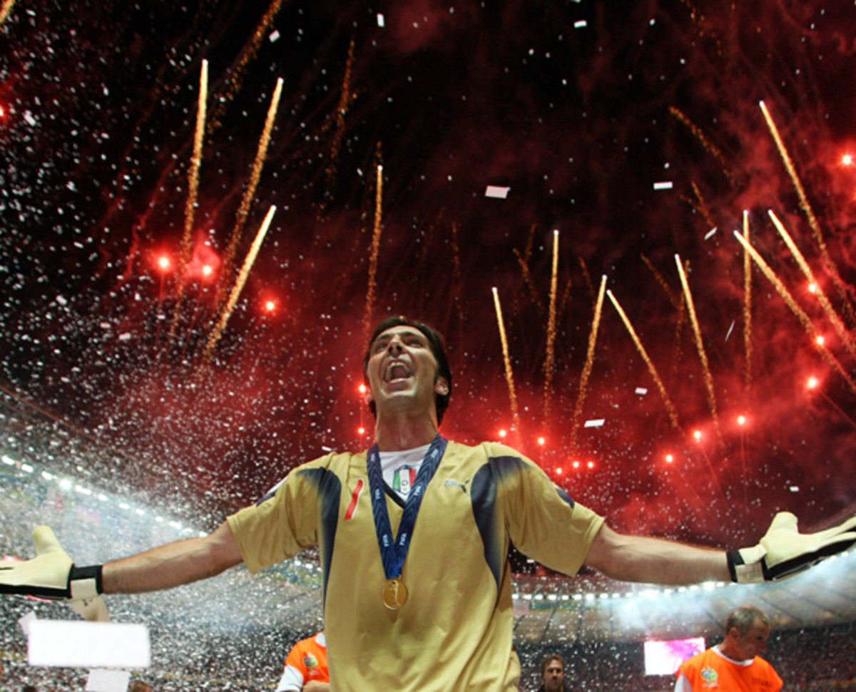 Gianluigi Buffon celebrates after winning the 2006 World Cup with Italy in Berlin, site of this year's Champions League final.