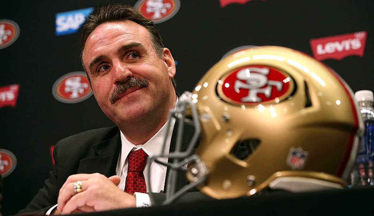 Jim Tomsula was San Francisco's defensive line coach for eight seasons before being named head coach. (Justin Sullivan/Getty Images)