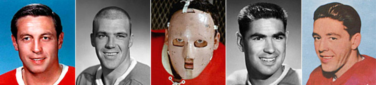 Jean Beliveau, Jean-Guy Talbot, Jacques Plante, Dollard St. Laurent, Marcel Pronovost