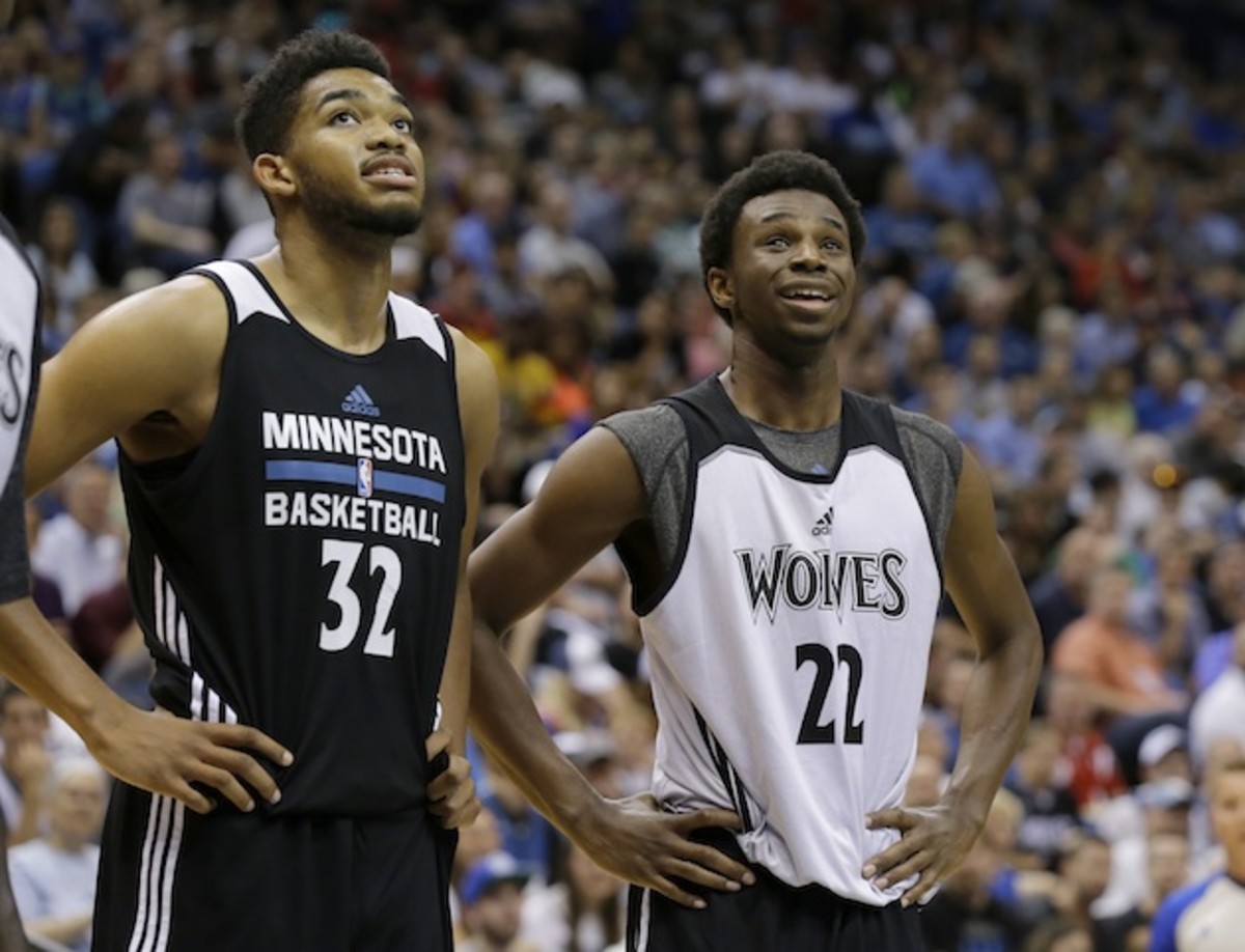 Karl-Anthony Towns (l) and Andrew Wiggins (r) have their sights set on something higher. 