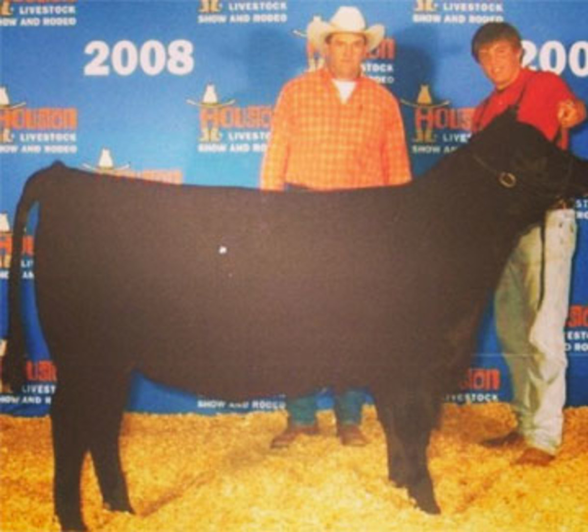Young Weston and dad Danny with a prize cow at the 2008 Houston Livestock Show. (Courtesy Weston Richburg)