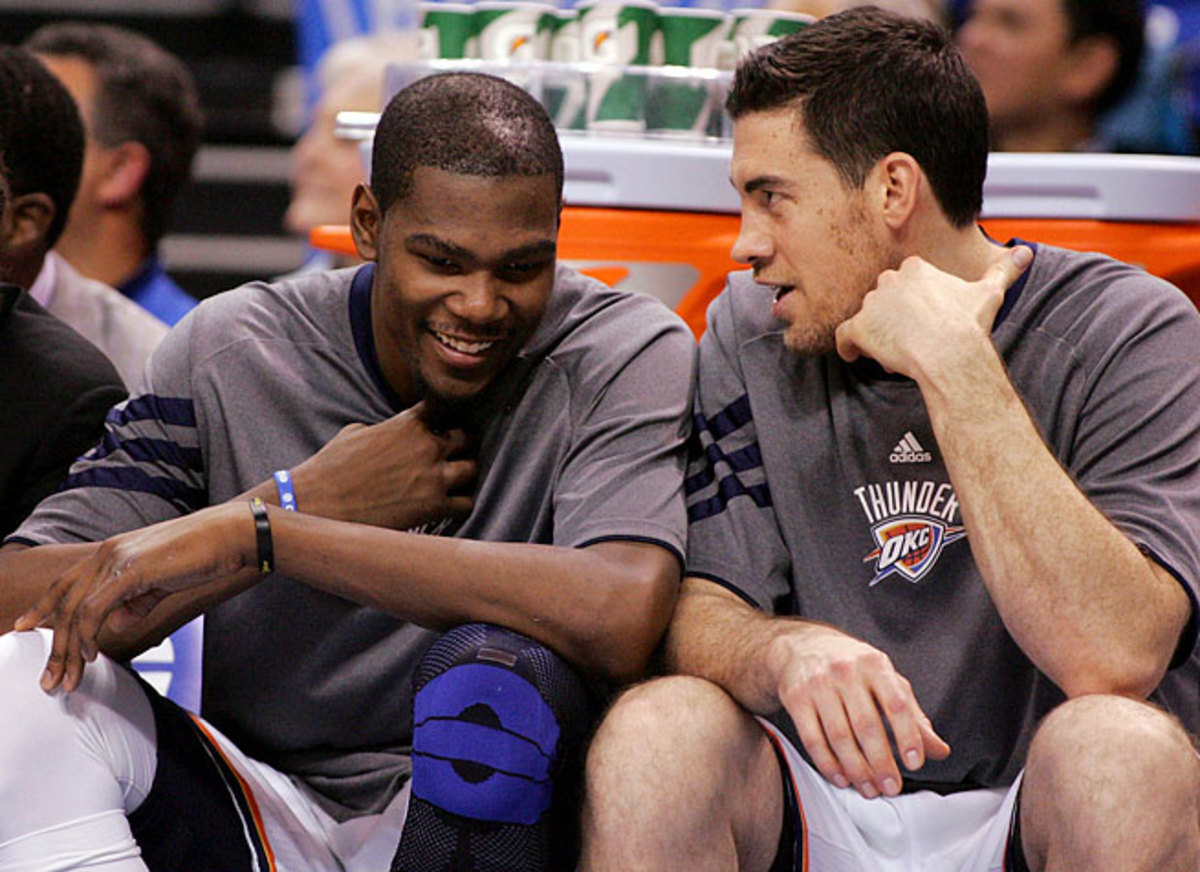 Kevin Durant and Nick Collison have been teammates since 2007-08, the team's last season in Seattle.