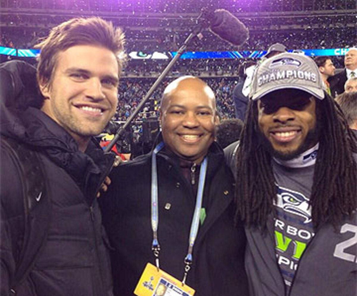 The author, left, with Stanford pals David Shaw and Richard Sherman after the big game.