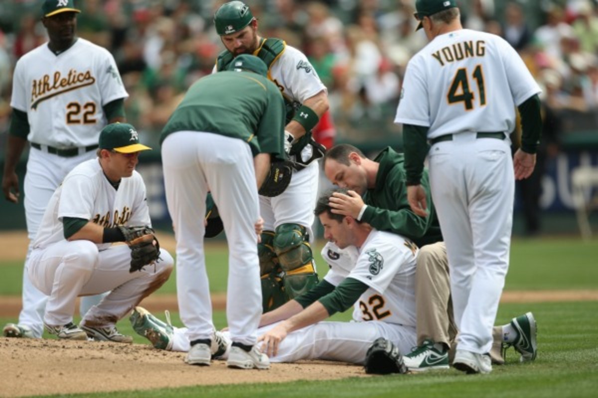 Bradnon McCarthy required brain surgery after being struck by a line drive in September of 2012. (Michael Zagaris/Getty Images)