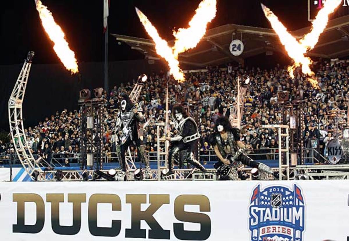 KISS perform at Dodger Stadium during NHL Stadium Series outdoor game.