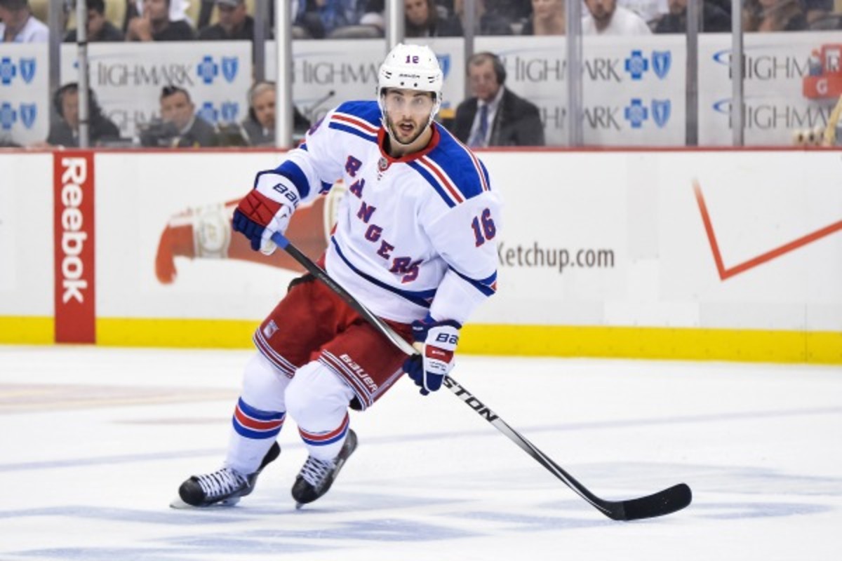 Derick Brassard had 18 goals and 27 assists in 80 games this season for the Rangers. (Jamie Sabau/Getty Images)