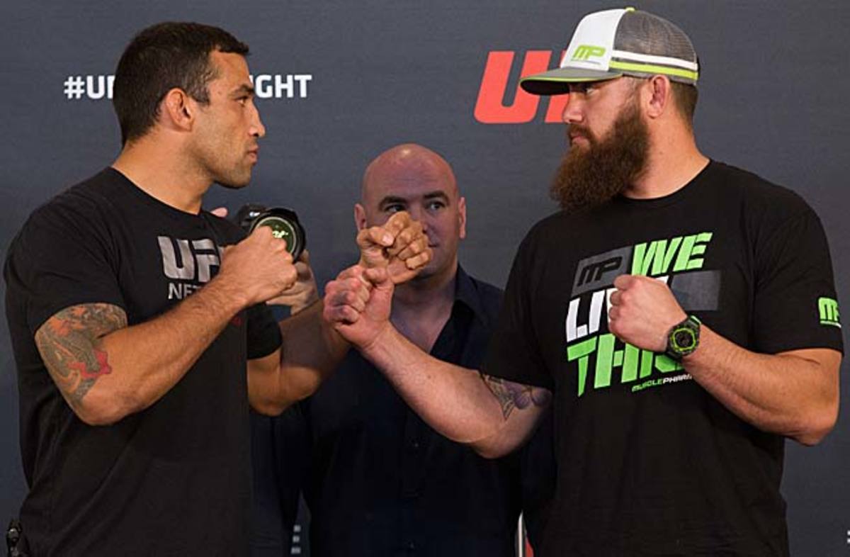 Fabrico Werdum (left) and Travis Browne are No. 3 and 4, respectively, in most UFC heavyweight rankings.