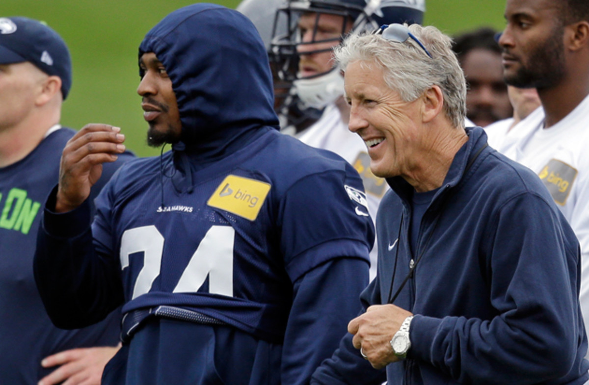 Pete Carroll laughed with Marshawn Lynch in June's minicamp, but the Seahawks will likely have the last laught when it comes to Lynch's contract. 