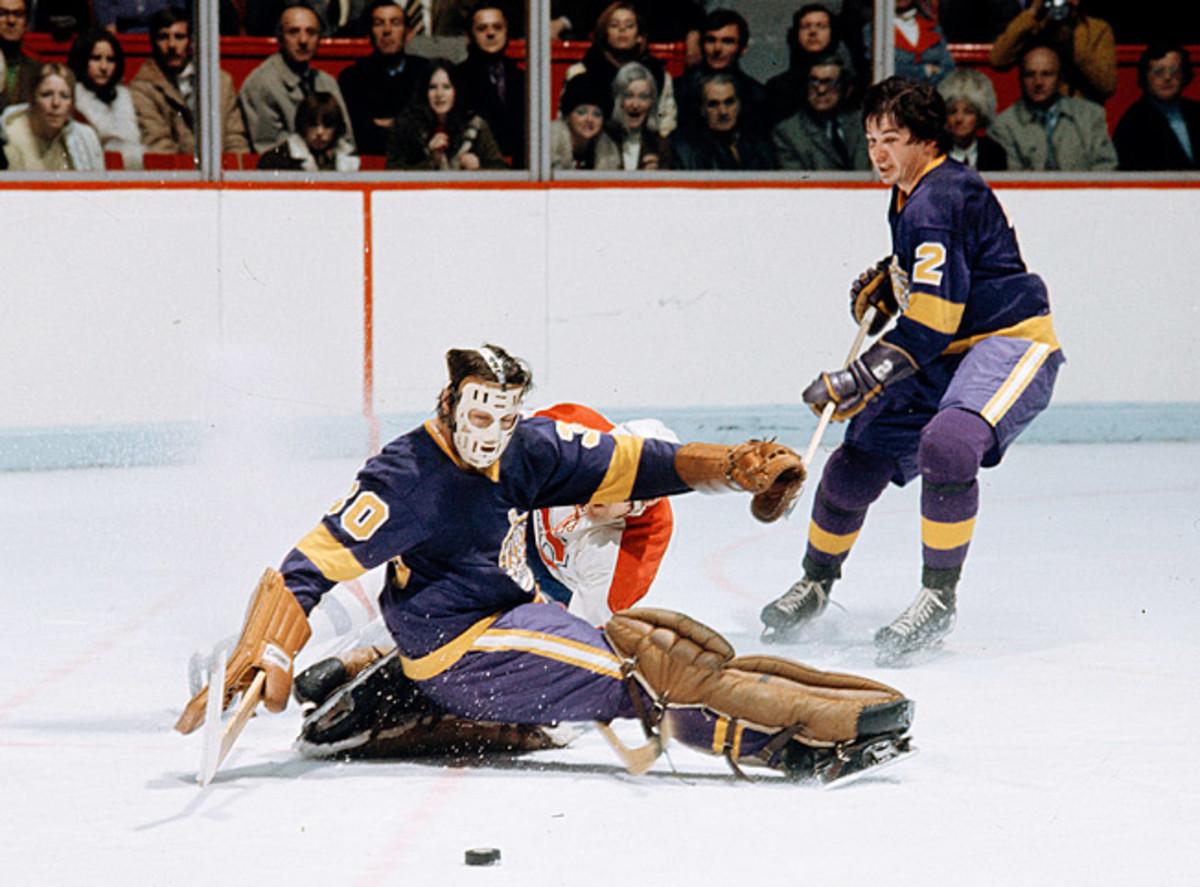 Goalie Rogie Vachon, an ex-Canadien, was an early star for the Kings, who wore distinctive uniforms.