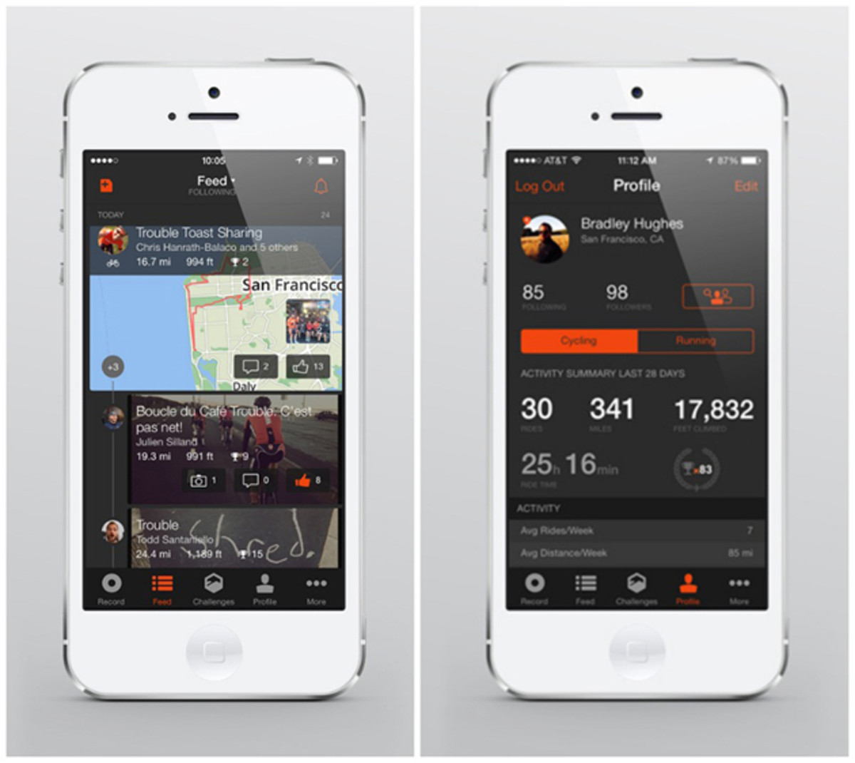 A Strava activity feed and user profile. 
