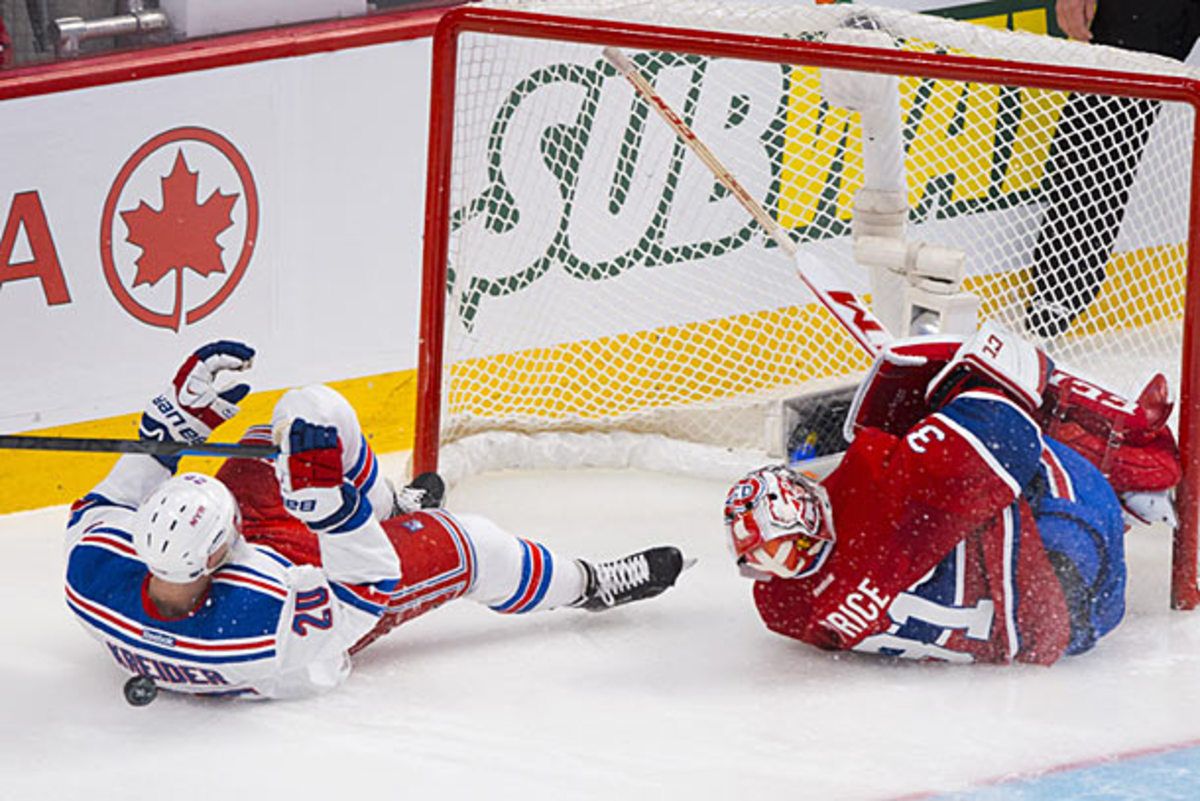 Chris Kreider and Carey Price collide