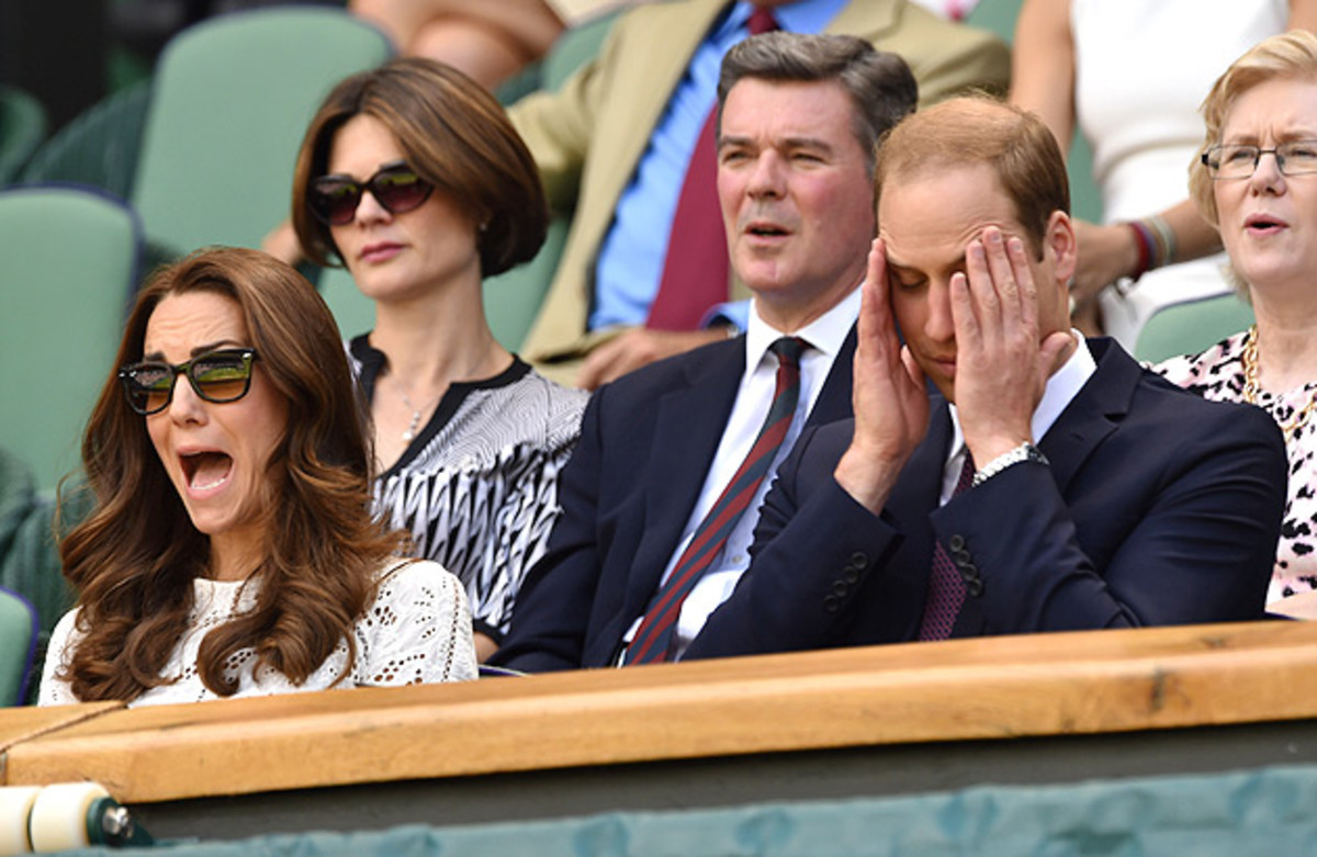 Prince William and Kate cringe as they watch Andy Murray's match against Grigor Dimitrov on Centre Court.