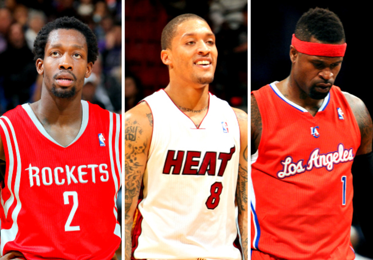 Patrick Beverley, Michael Beasley, and Stephen Jackson were among those with unguaranteed contracts this season. (Rocky Widner, Issac Baldizon, and Maddie Meyer/NBAE via Getty Images)
