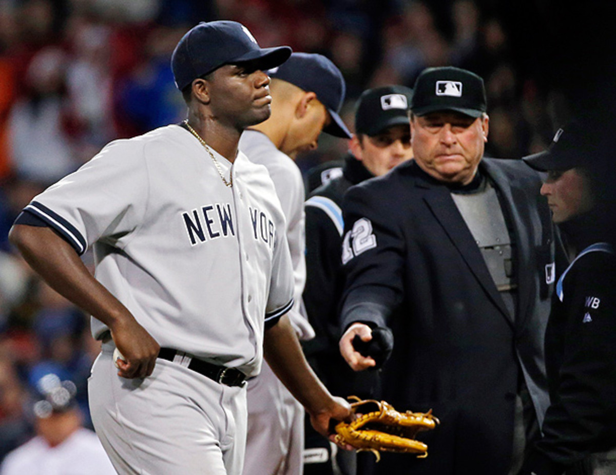 Michael Pineda (left) could face a lengthy suspension after being caught with pine tar following an earlier incident. (Elise Amendola)