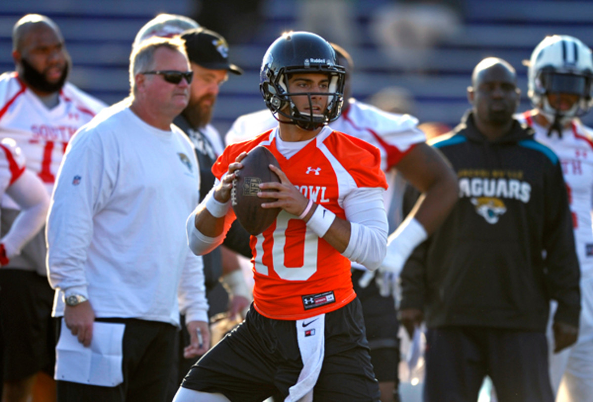 Jimmy Garoppolo will look to build off a solid Senior Bowl at the 2014 scouting combine. (G.M. Andrews/AP)