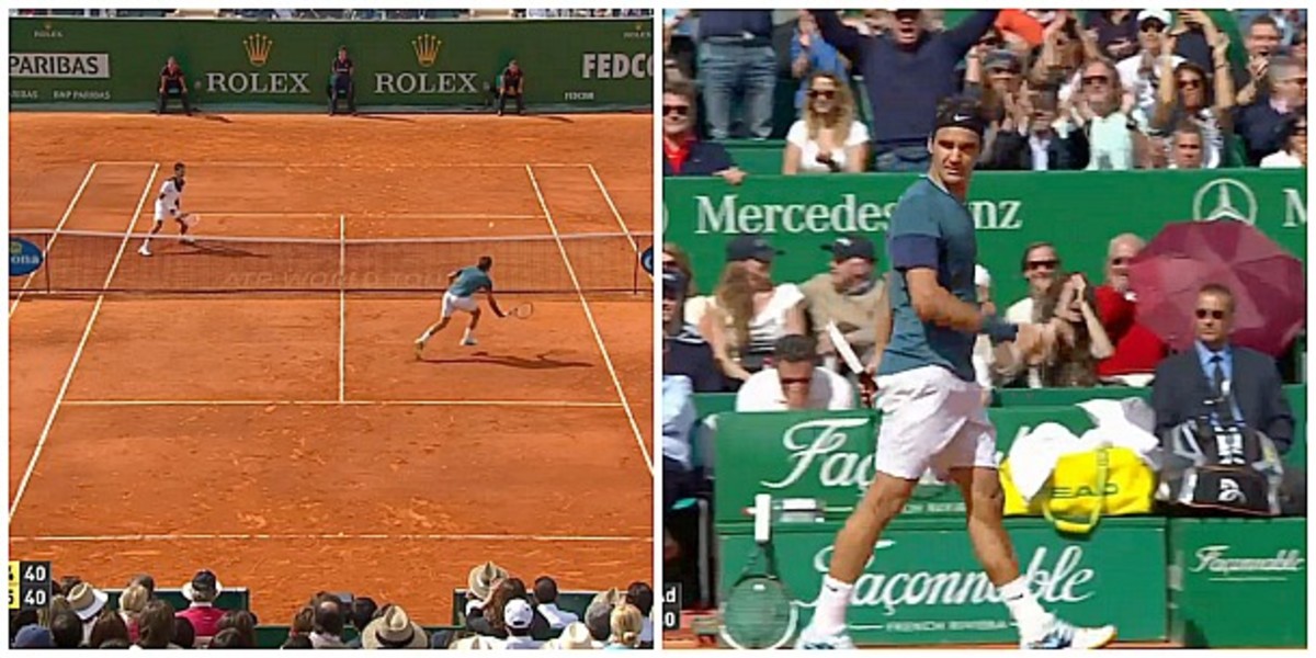 Roger Federer struts after a vintage Federer point. (Screengrab from TennisTV)
