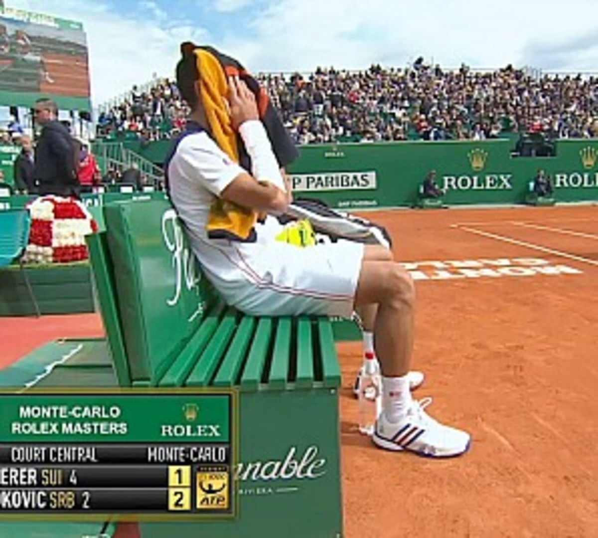 Novak Djokovic's heavy tape job hasn't hindered him so far. (Screengrab from TennisTV)