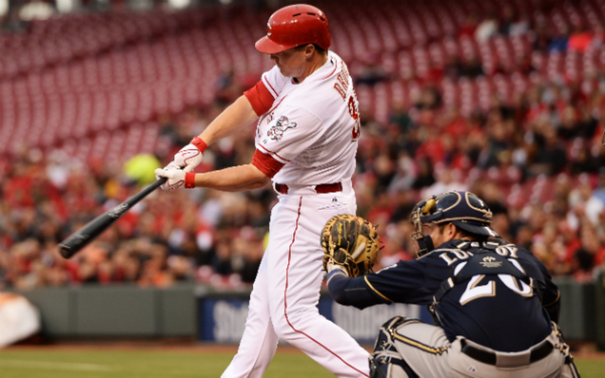 Jay Bruce is hitting just .218 this season, but he has hit more than 30 homers in each of his last three seasons. (Jamie Sabau/Getty Images)