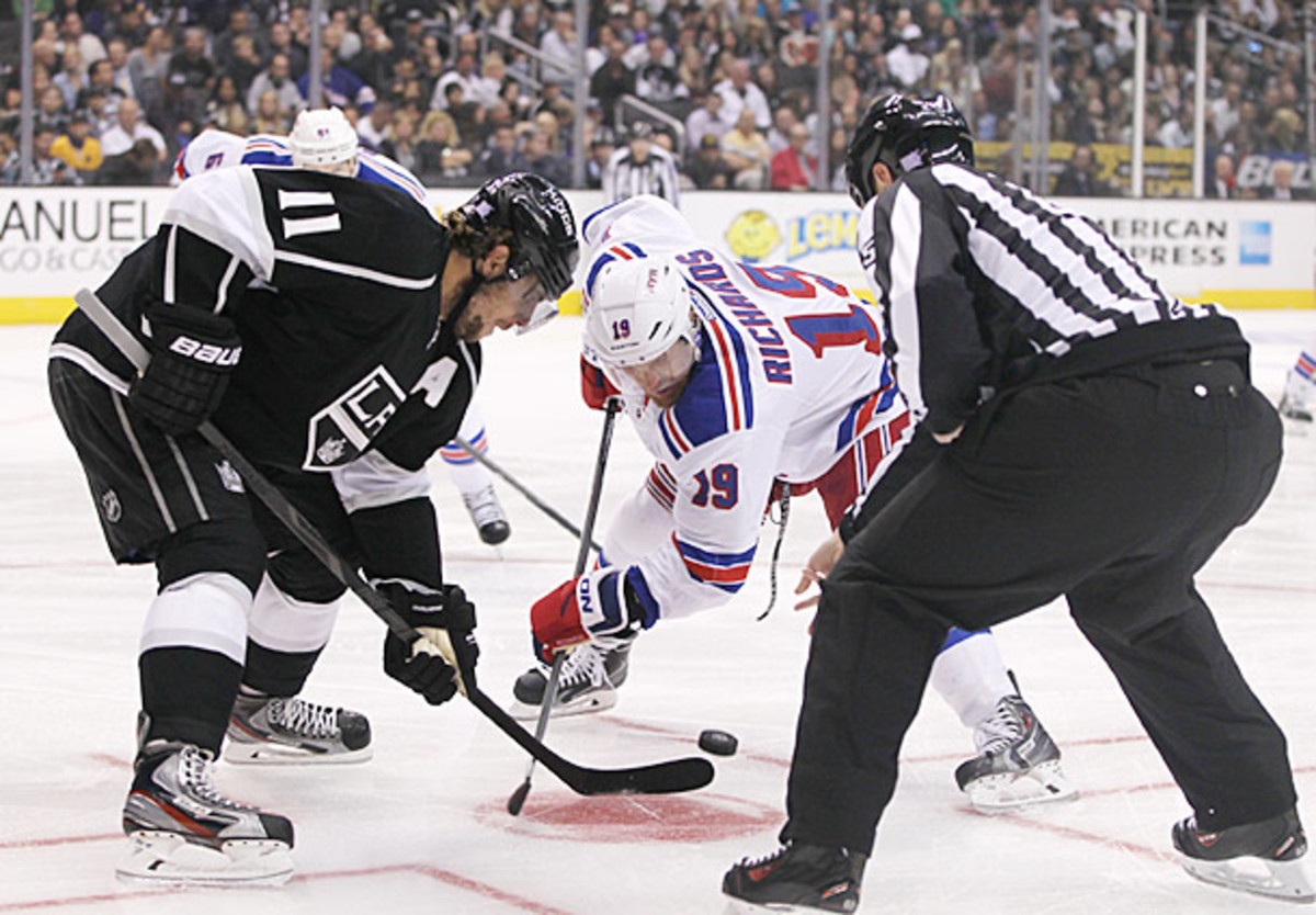 Anze Kopitar of the Los Angeles Kings and Brad Richards of the New York Rangers