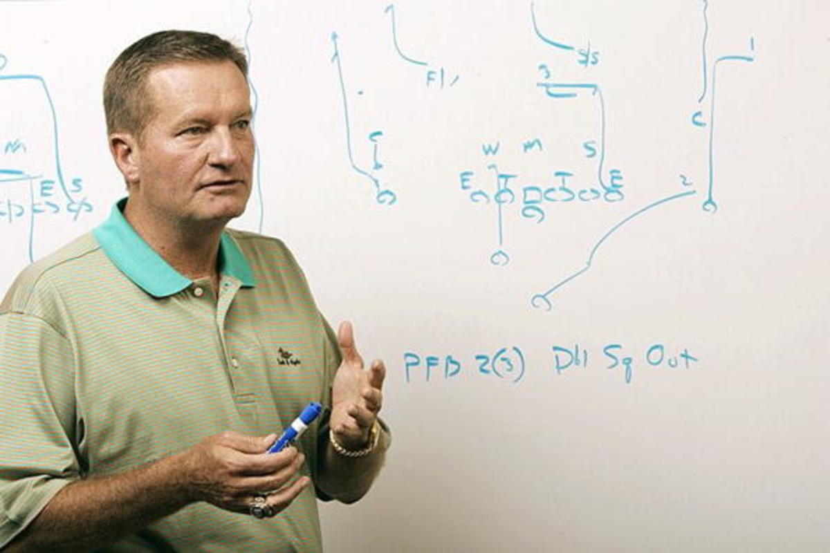 Ravens Coach Jim Fassel explains a complicated play in a series that was not picked up by PBS