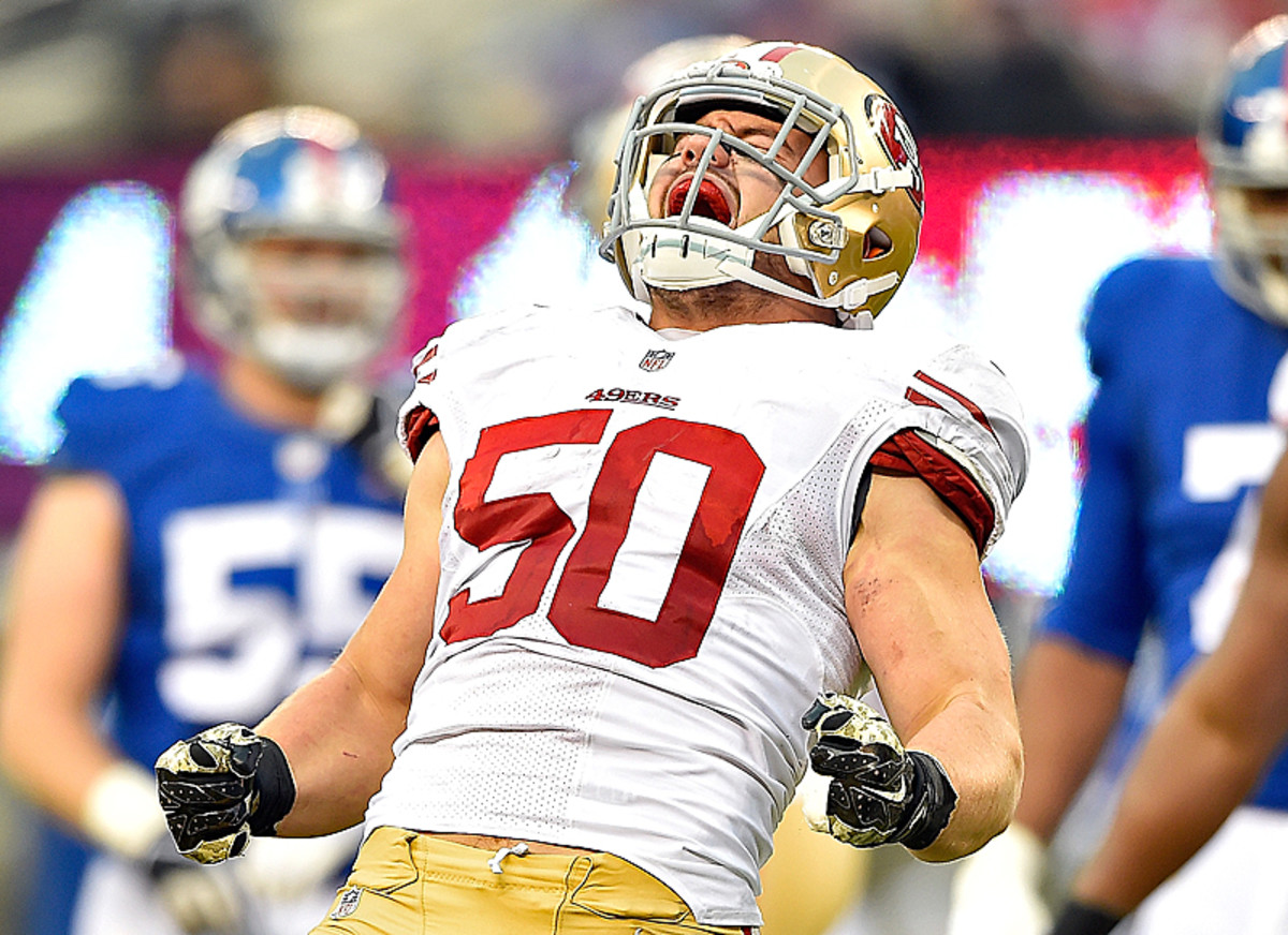 With star linebackers Patrick Willis and NaVorro Bowman sidelined, rookie Chris Borland has come up huge. (Al Bello/Getty Images)