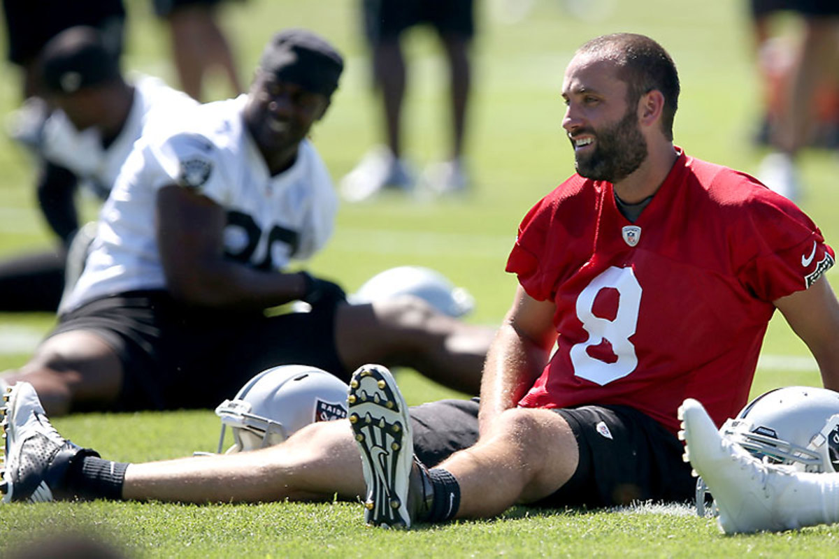 Schaub has acted like the No. 1 in camp, imploring his teammates to help change the culture in Oakland. (Jane Tyska/Zuma Press/Icon SMI)