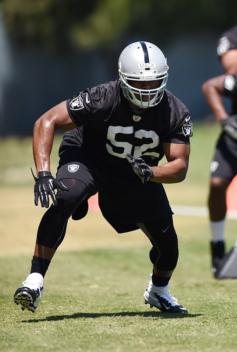 Khalil Mack of the Oakland Raiders participates in drills during Rookie Minicamp in May in Alameda, California.