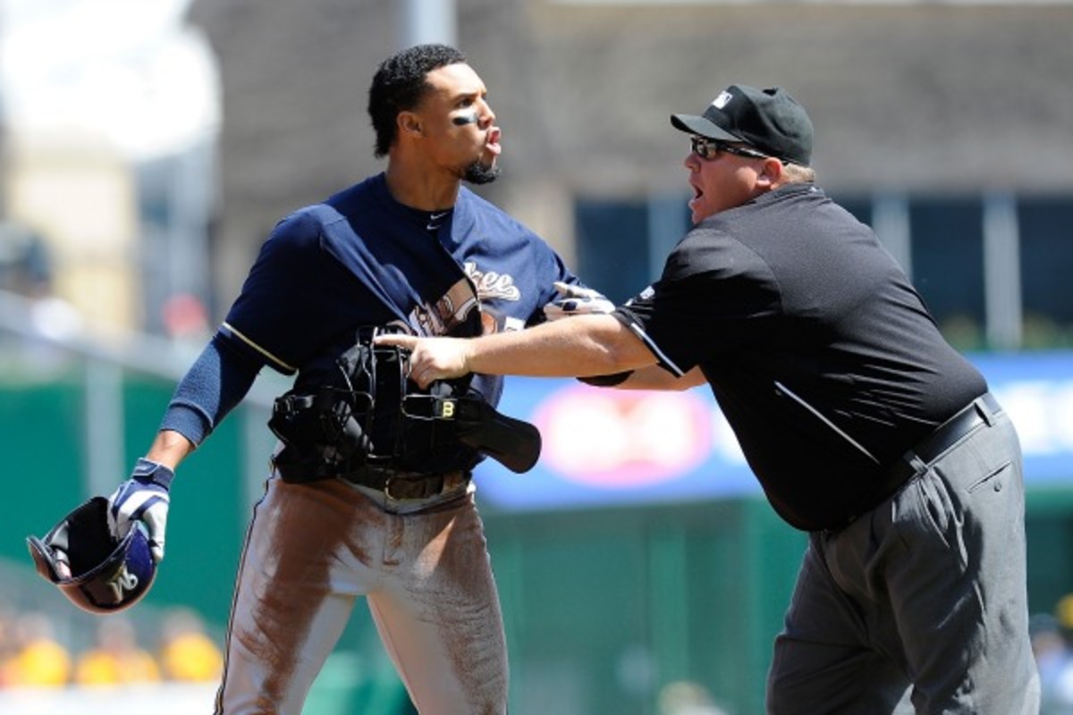 Carlos Gomez doesn't always make nice on the baseball field. (Joe Sargent/Getty Images)