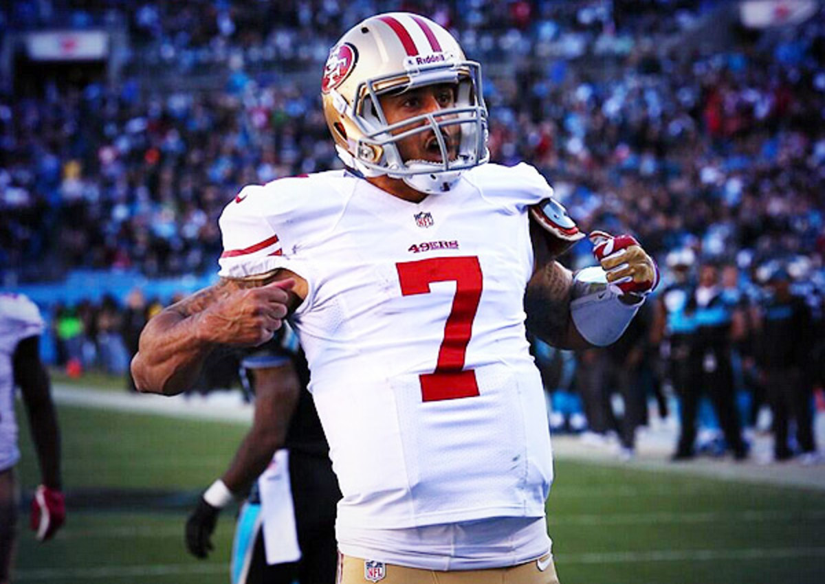 Colin Kaepernick rubbed dirt in the wound in stealing Cam Newton's traditional TD celebration. 