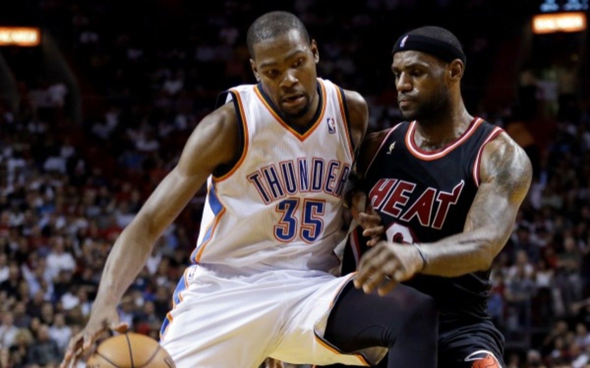 Oklahoma City's Kevin Duran and Miami's LeBron James have the league's top selling jerseys. (AP PhotoAlan Diaz)