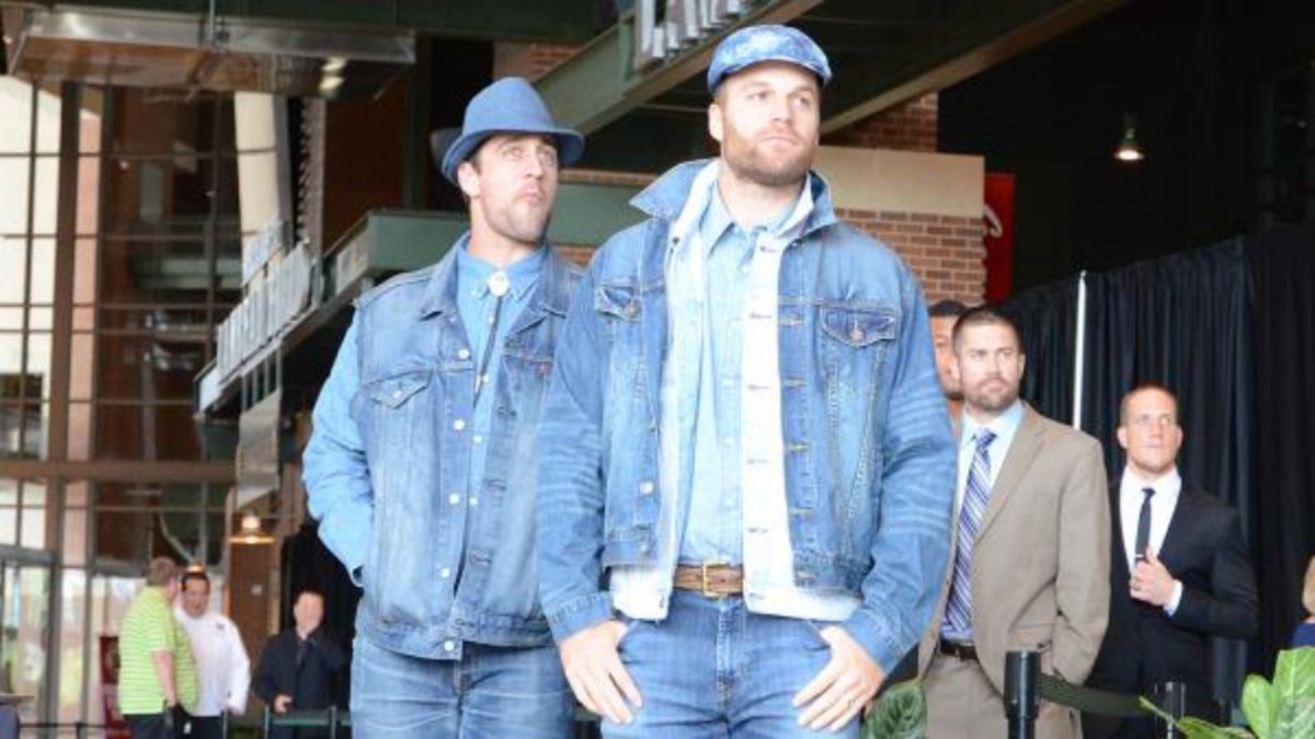 Green Bay packer Aaron Rodgers wore a ton of denim to the